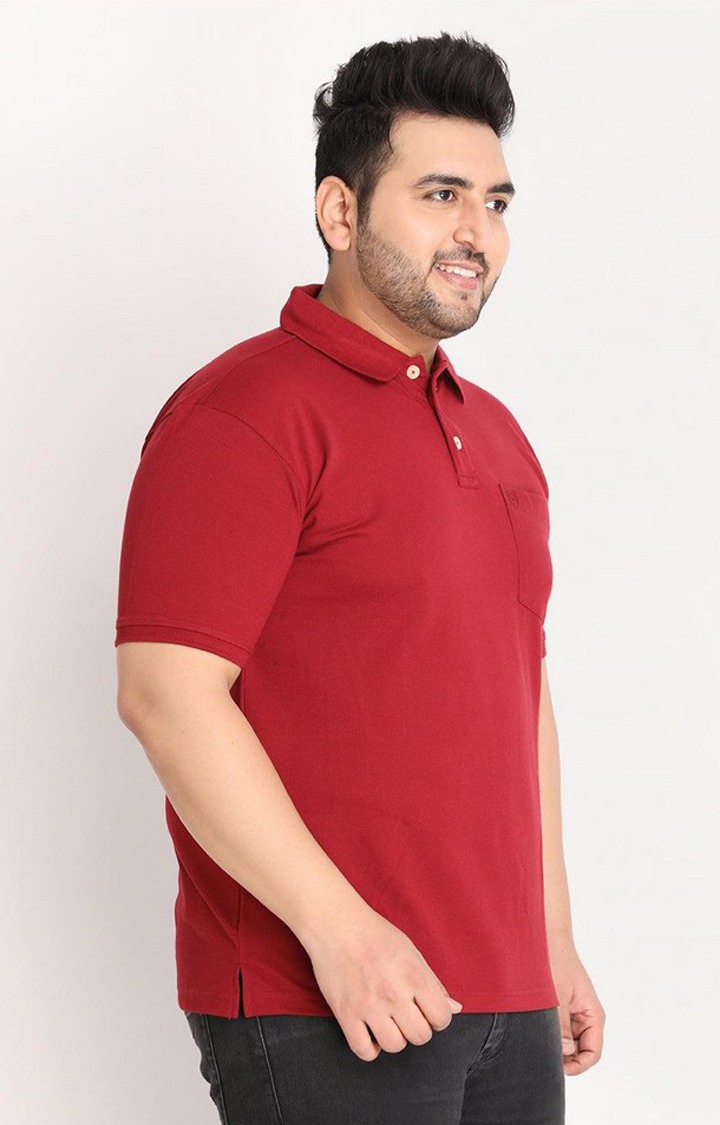 Men's Maroon Solid Polycotton Polo T-Shirt