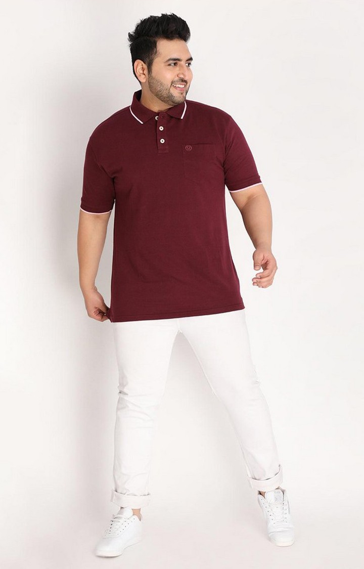 Men's Wine Red Solid Polycotton Polo T-Shirt