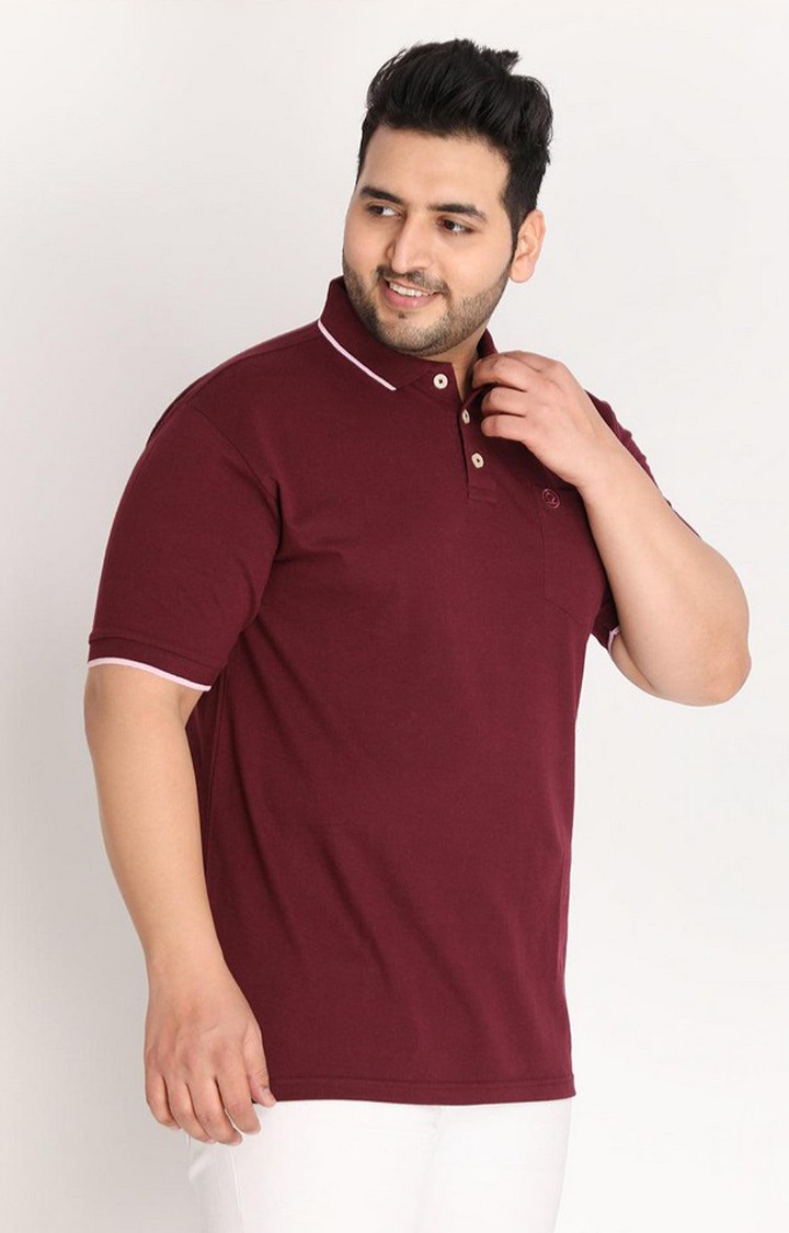 Men's Wine Red Solid Polycotton Polo T-Shirt