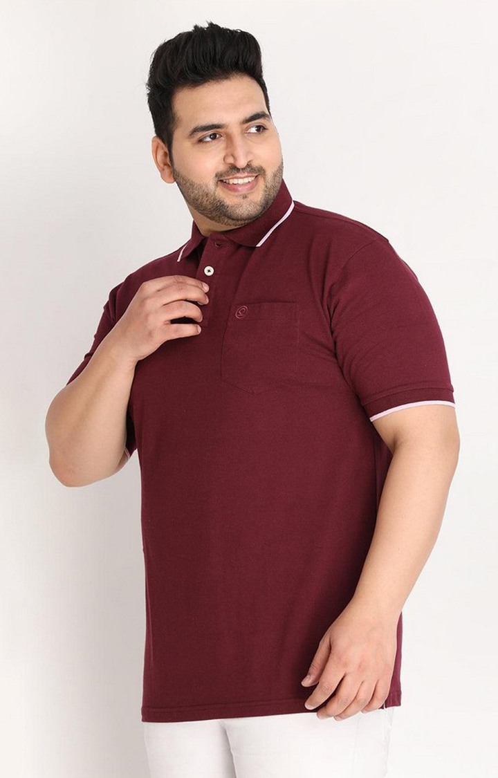 Men's Wine Red Solid Polycotton Polo T-Shirt