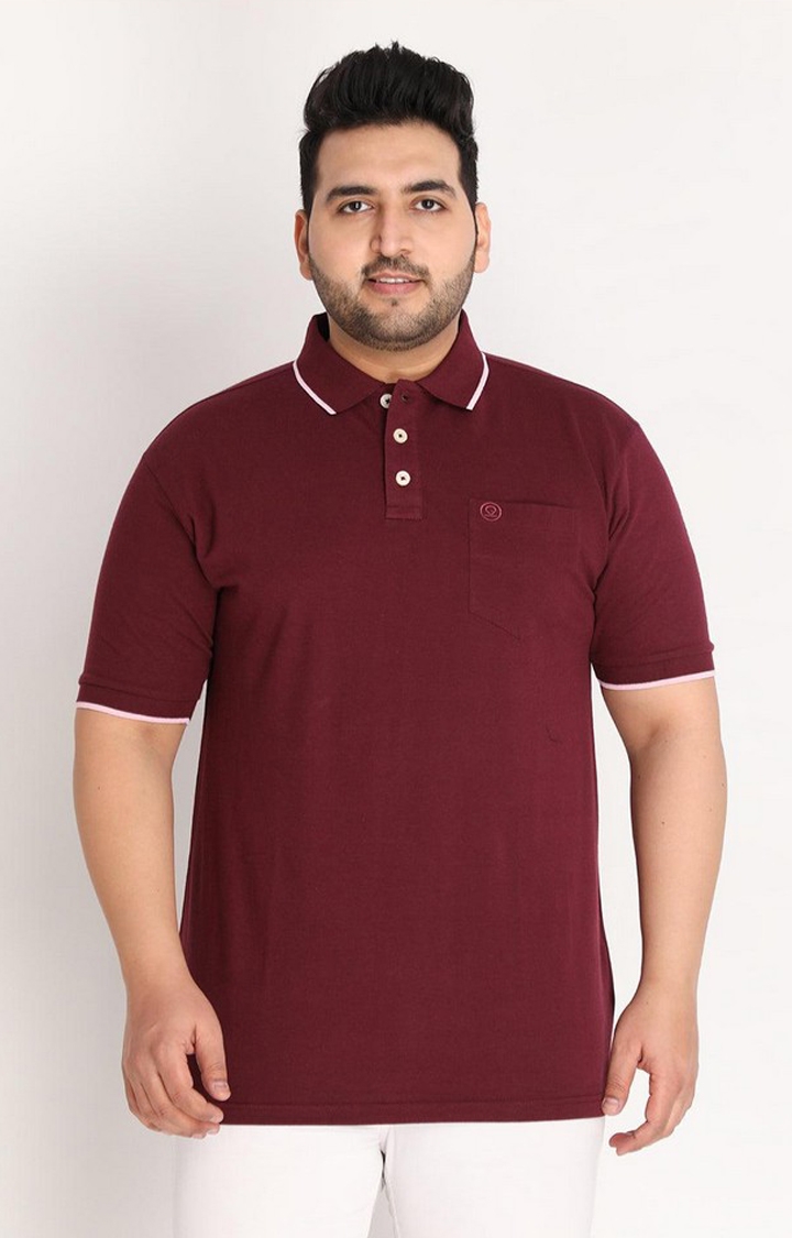 CHKOKKO | Men's Wine Red Solid Polycotton Polo T-Shirt
