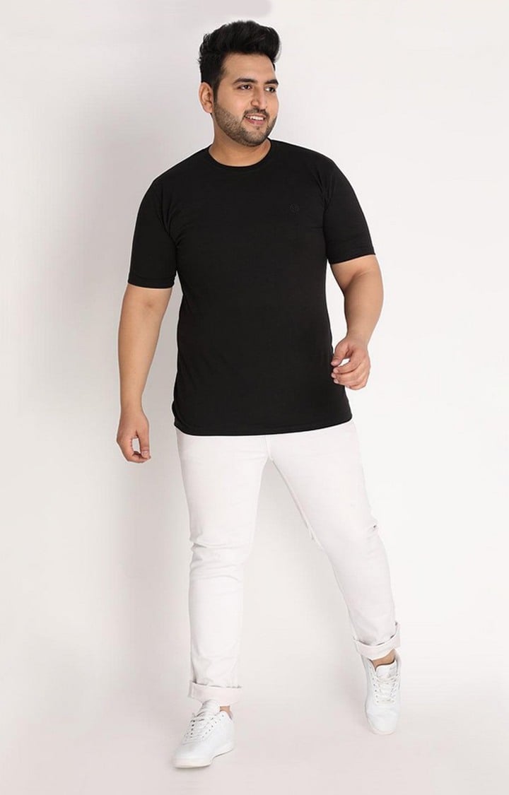 Men's Black Solid Polycotton Regular T-Shirt