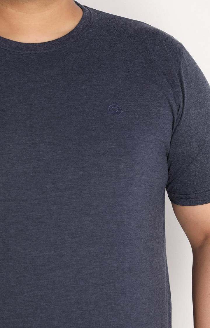 Men's Grey Melange Textured Polycotton Regular T-Shirt