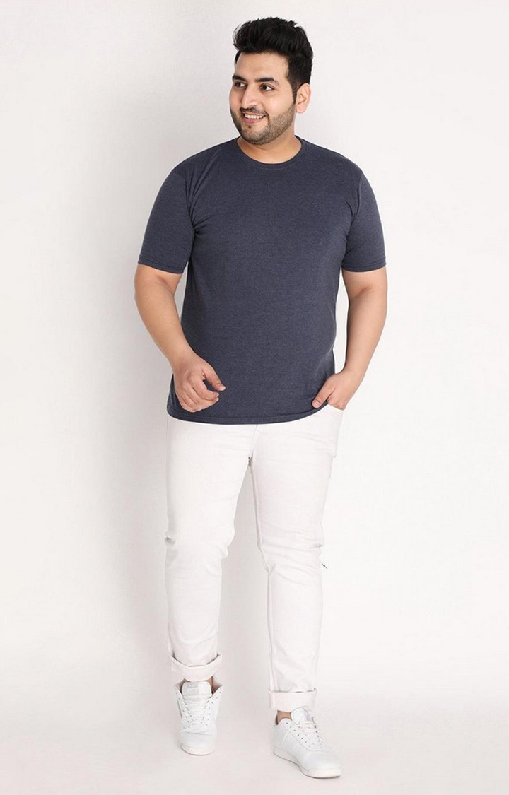 Men's Grey Melange Textured Polycotton Regular T-Shirt