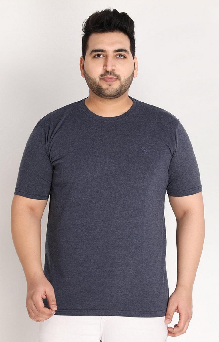 CHKOKKO | Men's Grey Melange Textured Polycotton Regular T-Shirt