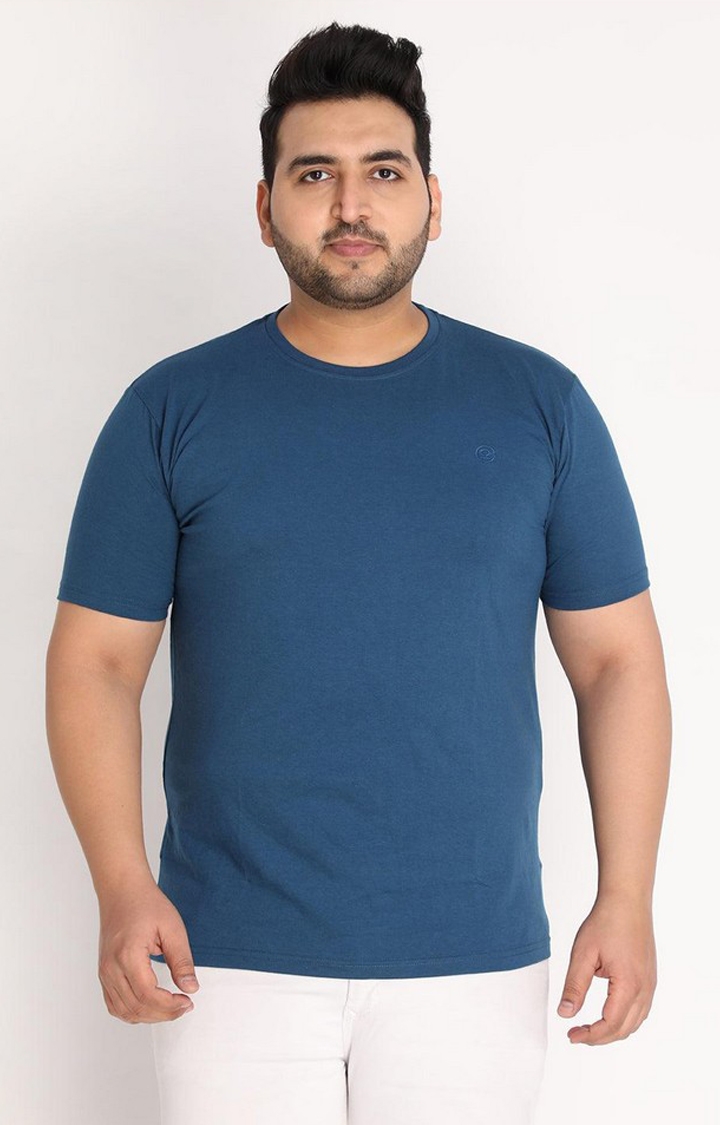 CHKOKKO | Men's Blue  Solid Polycotton Regular T-Shirt