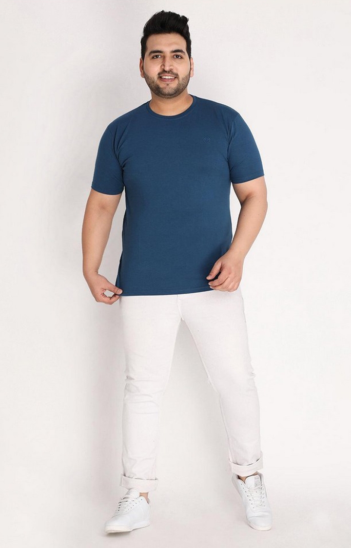 Men's Blue  Solid Polycotton Regular T-Shirt