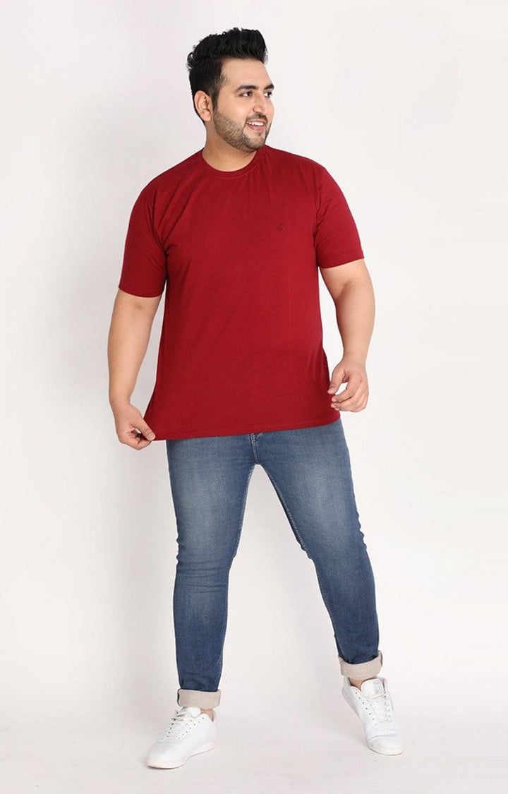 Men's Red Solid Polycotton Regular T-Shirt