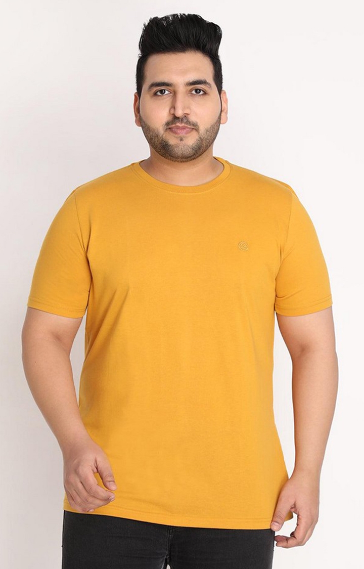 CHKOKKO | Men's Mustard Yellow Solid Polycotton Regular T-Shirt