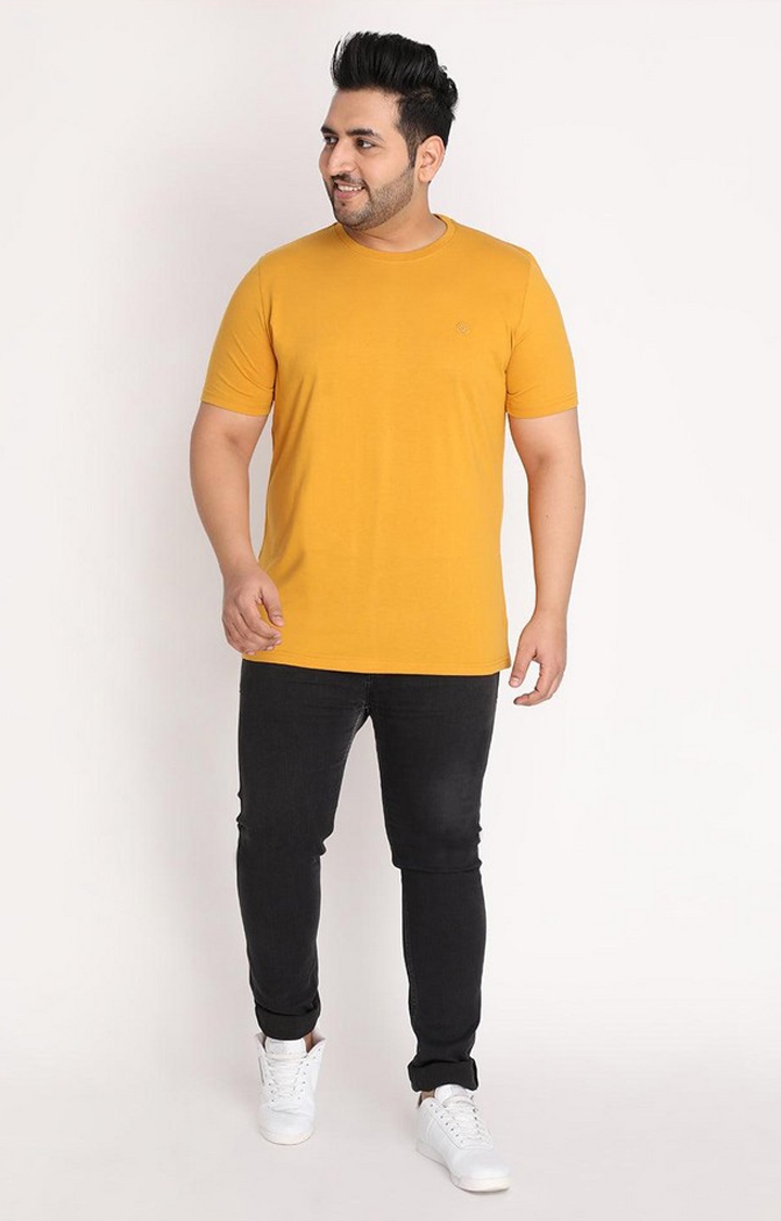 Men's Mustard Yellow Solid Polycotton Regular T-Shirt