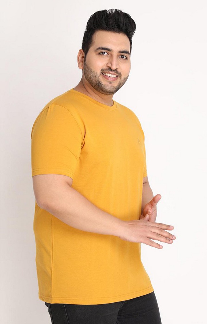 Men's Mustard Yellow Solid Polycotton Regular T-Shirt