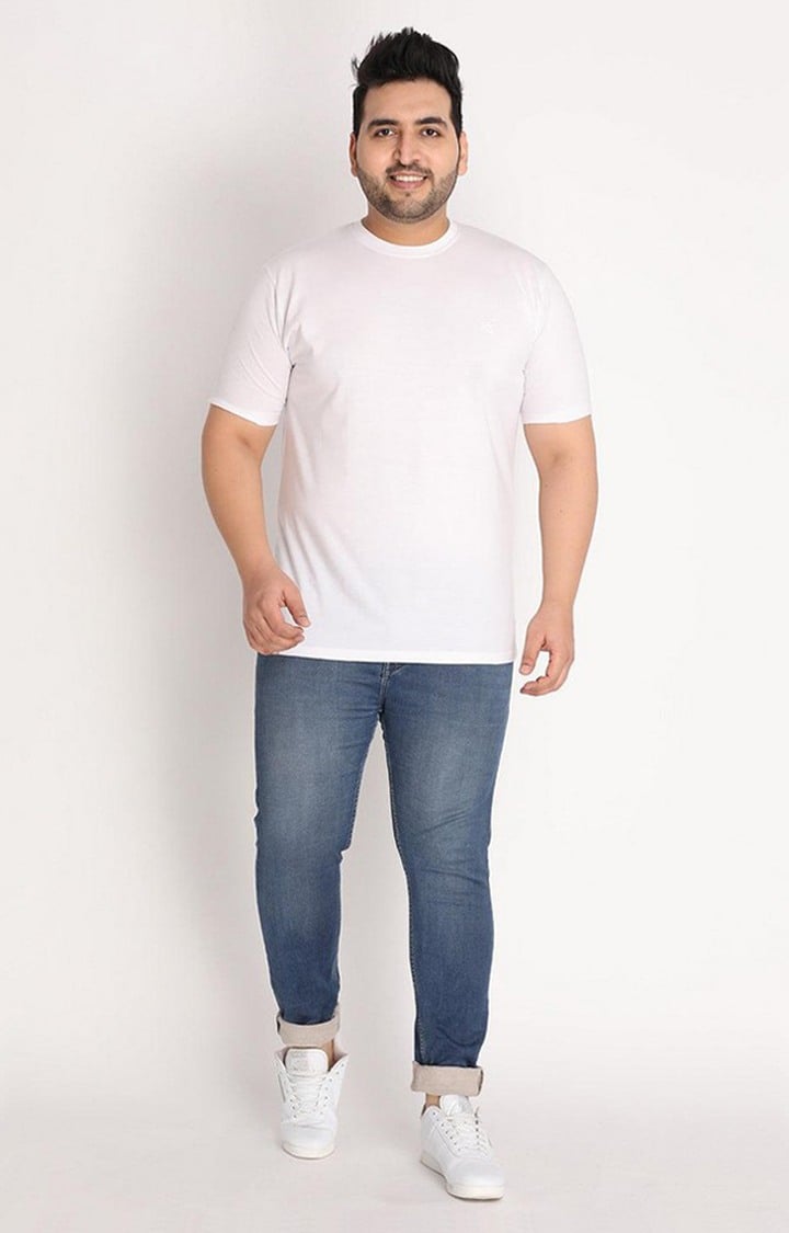 Men's White Solid Polycotton Regular T-Shirt