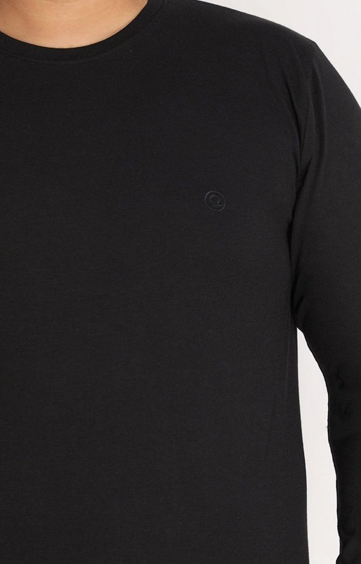 Men's Black Solid Polycotton Regular T-Shirt