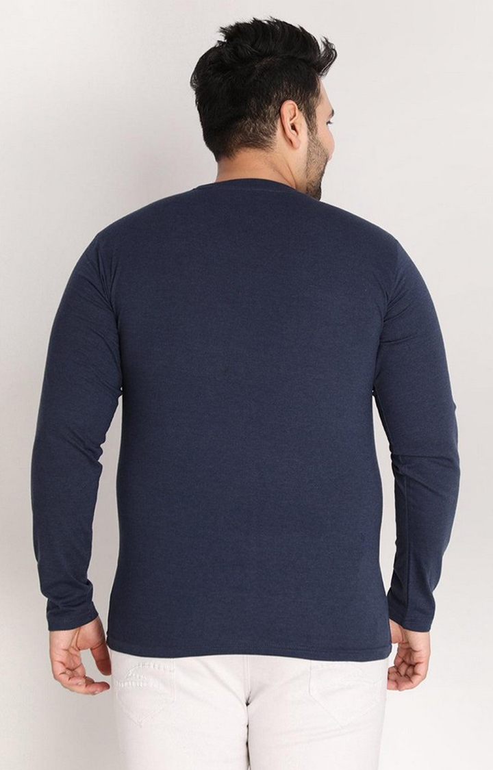 Men's Blue Melange Textured Polycotton Regular T-Shirt