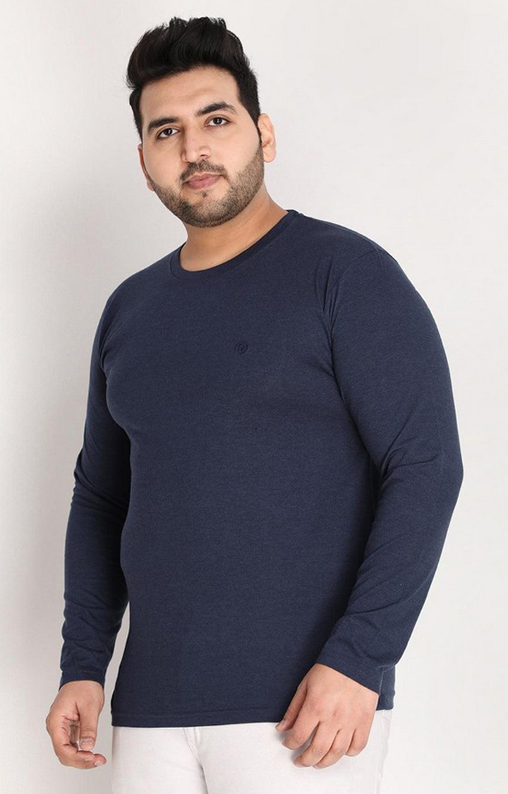 CHKOKKO | Men's Blue Melange Textured Polycotton Regular T-Shirt