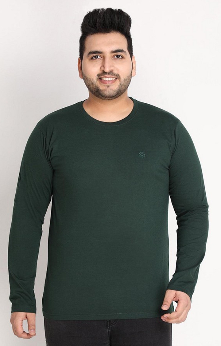 CHKOKKO | Men's Bottle Green Solid Polycotton Regular T-Shirt