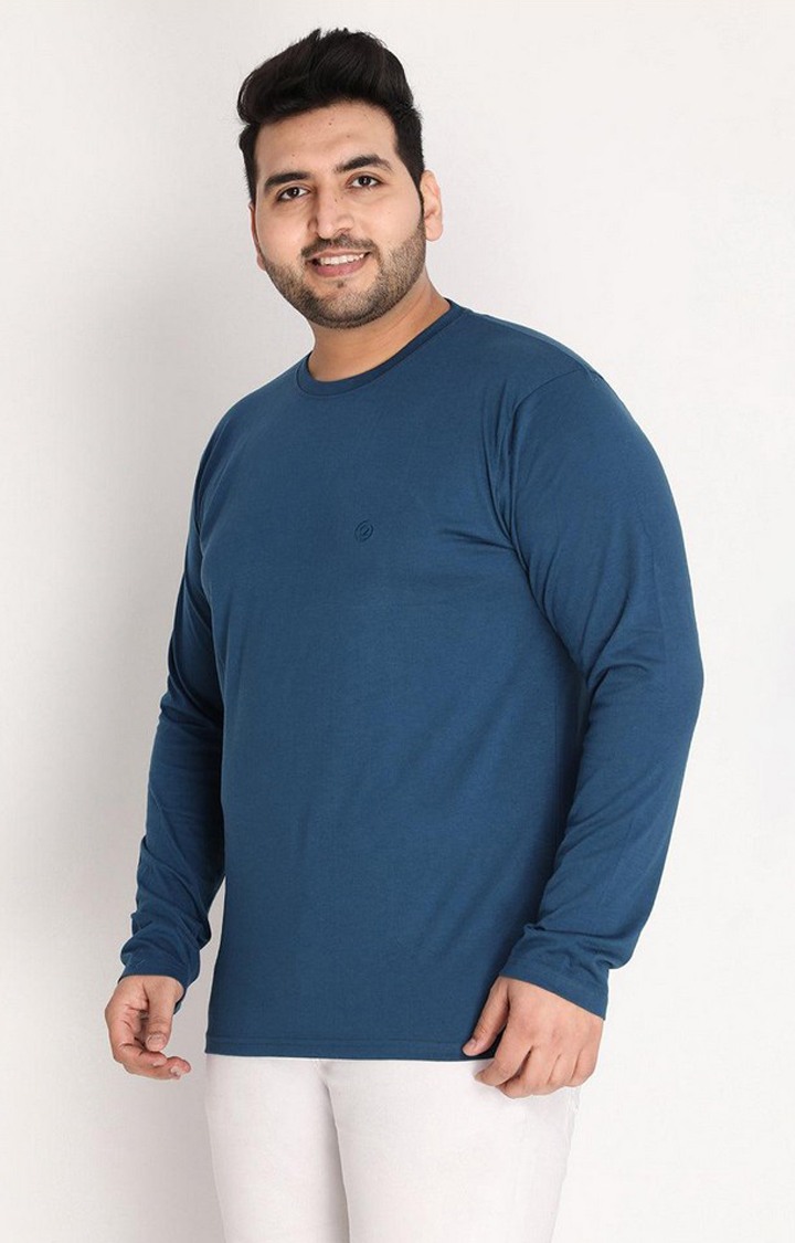 Men's Indigo Solid Polycotton Regular T-Shirt