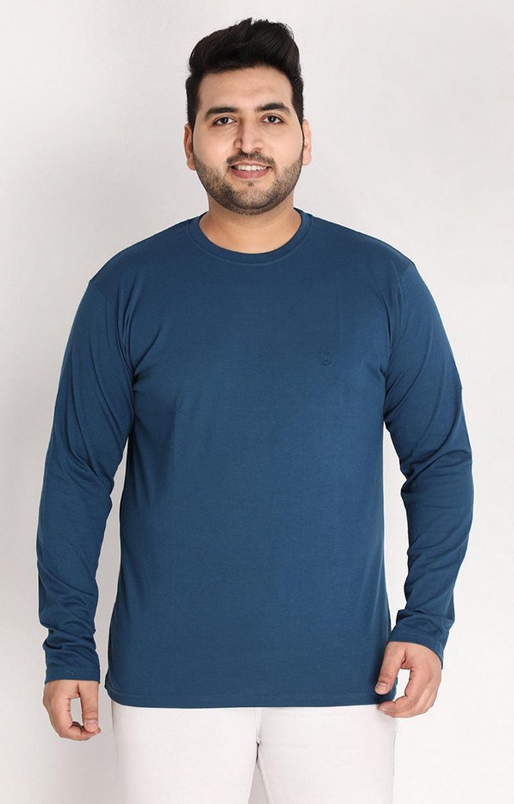CHKOKKO | Men's Indigo Solid Polycotton Regular T-Shirt