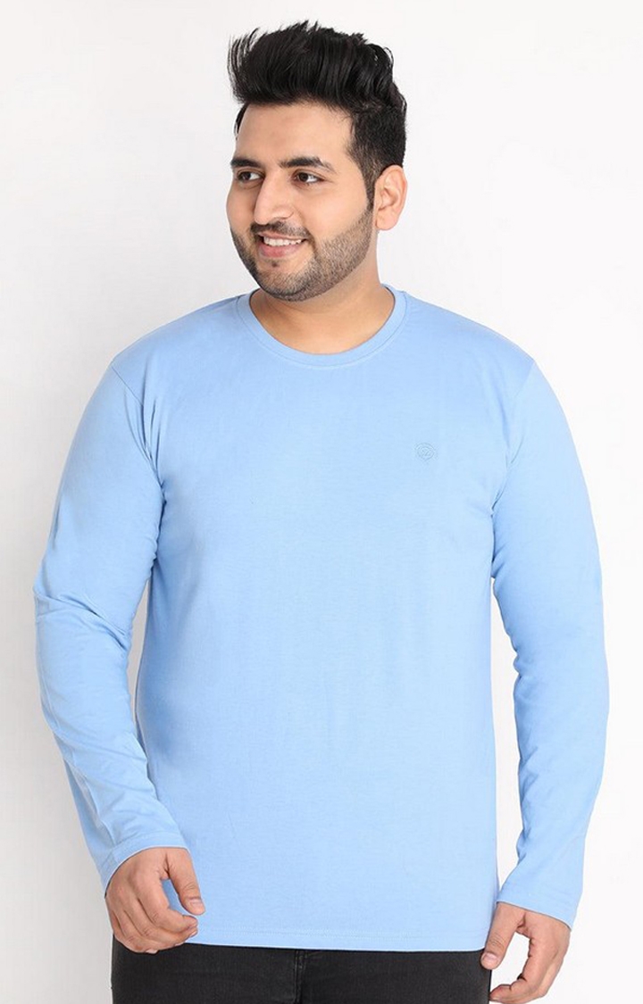 CHKOKKO | Men's Blue Solid Polycotton Regular T-Shirt