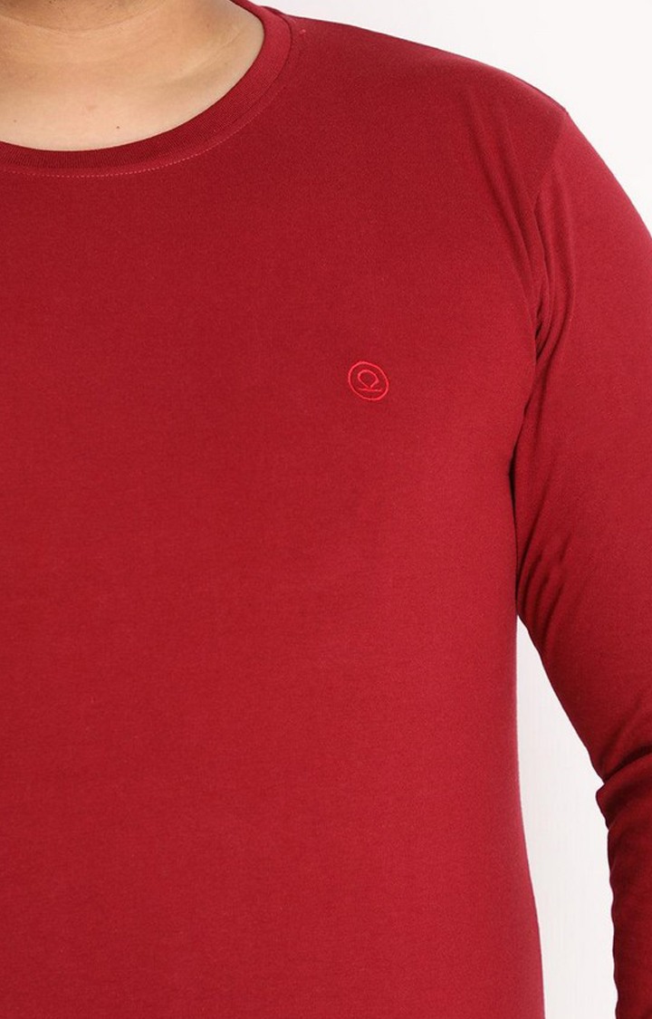 Men's Red Solid Polycotton Regular T-Shirt