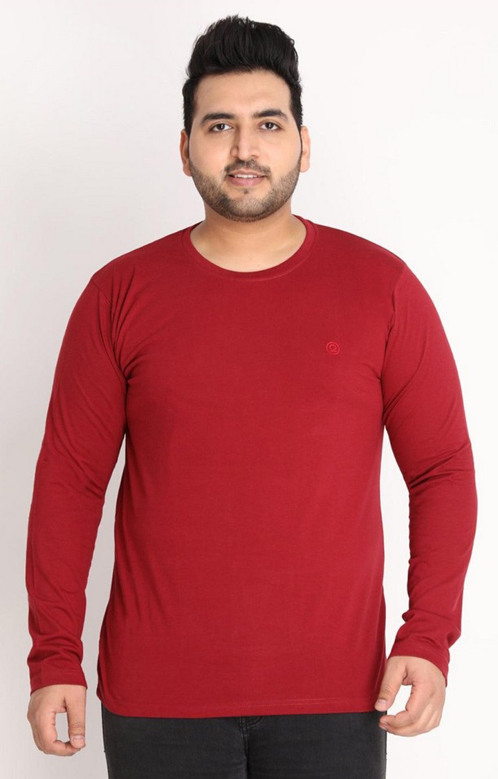 CHKOKKO | Men's Red Solid Polycotton Regular T-Shirt