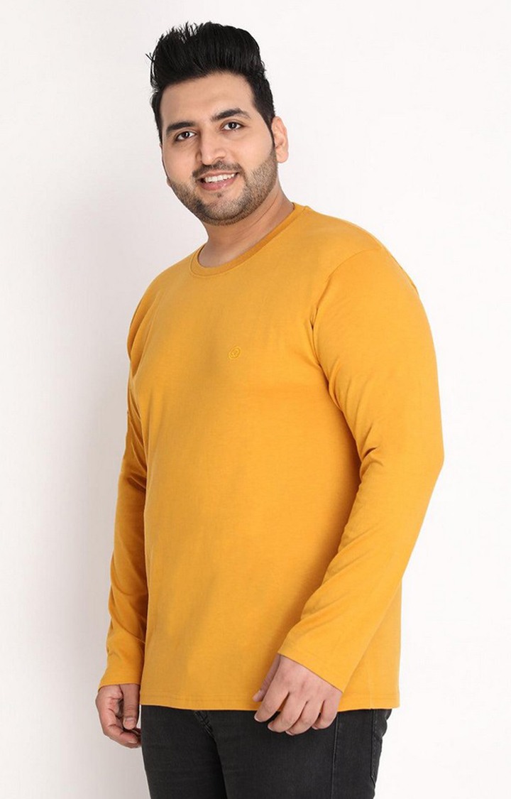 Men's Mustard Yellow Solid Polycotton Regular T-Shirt