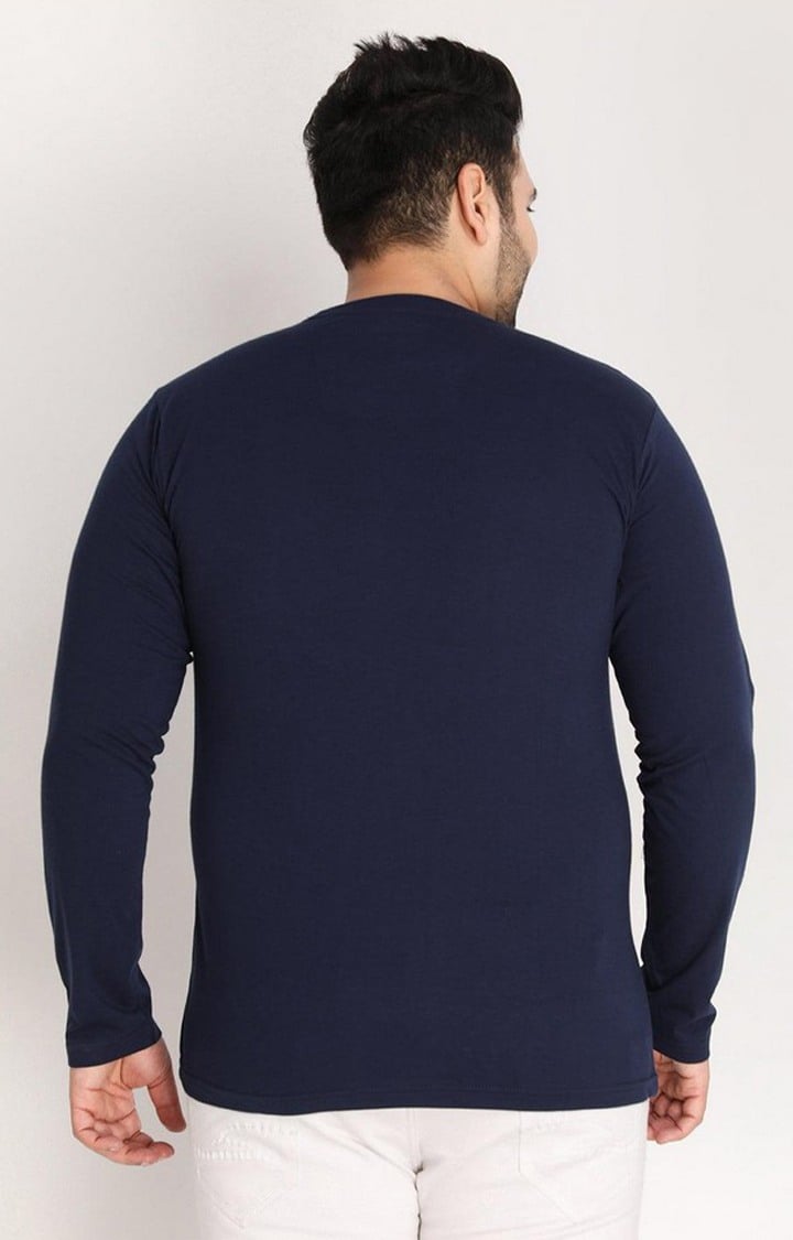 Men's Navy Blue Solid Polycotton Regular T-Shirt