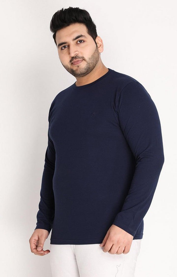 Men's Navy Blue Solid Polycotton Regular T-Shirt