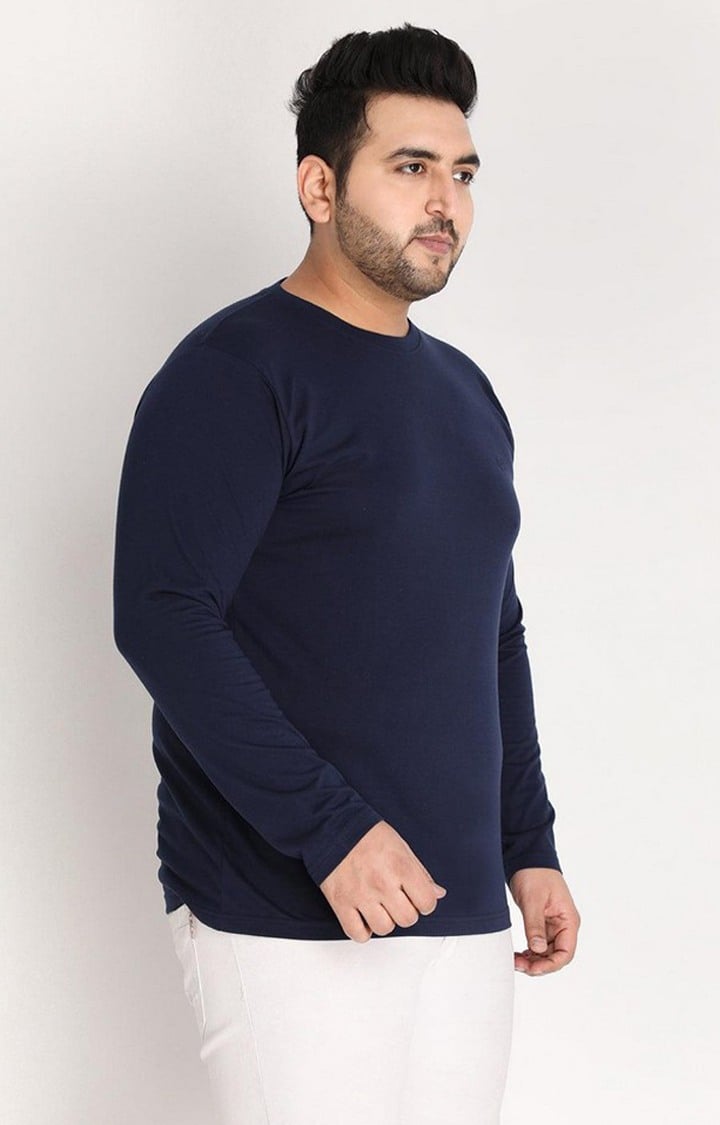 Men's Navy Blue Solid Polycotton Regular T-Shirt