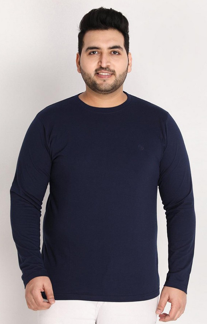 CHKOKKO | Men's Navy Blue Solid Polycotton Regular T-Shirt