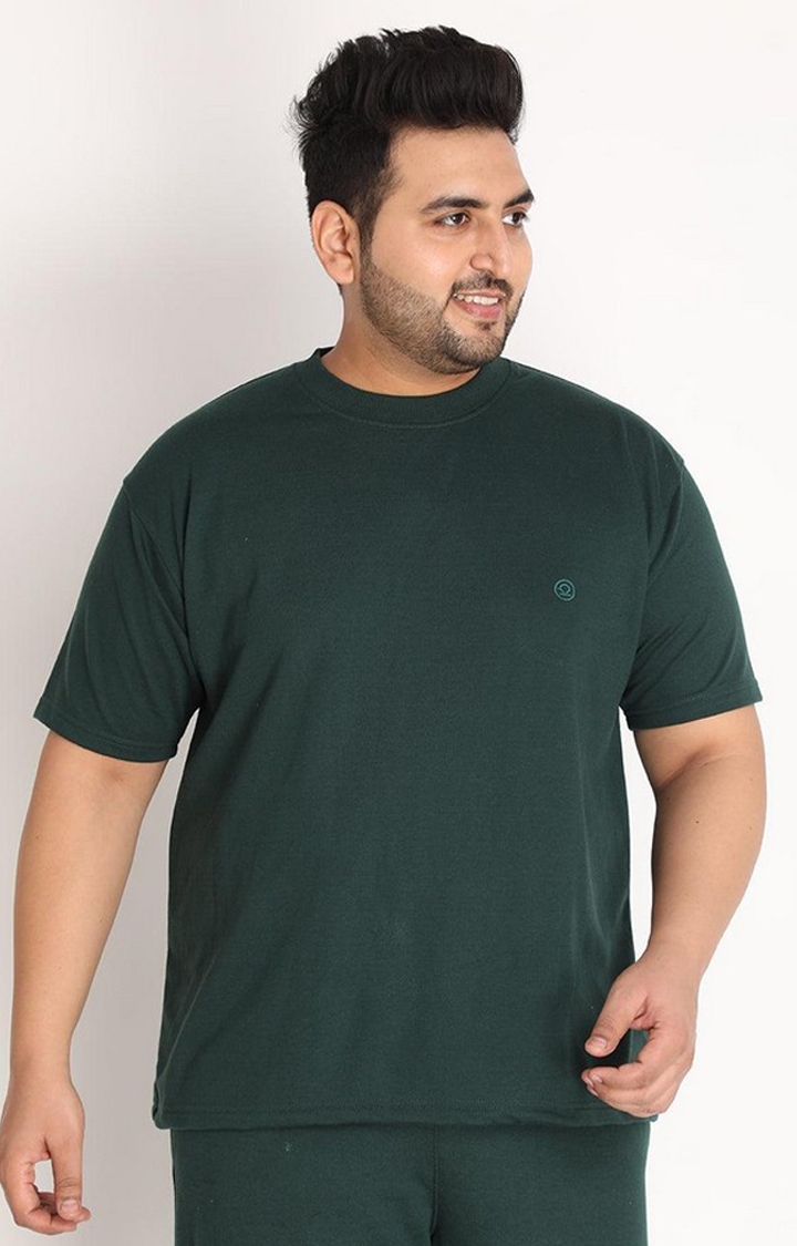 CHKOKKO | Men's Bottle Green Solid Cotton Oversized T-Shirt
