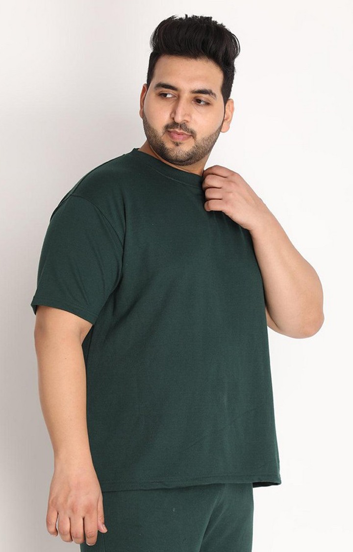 Men's Bottle Green Solid Cotton Oversized T-Shirt