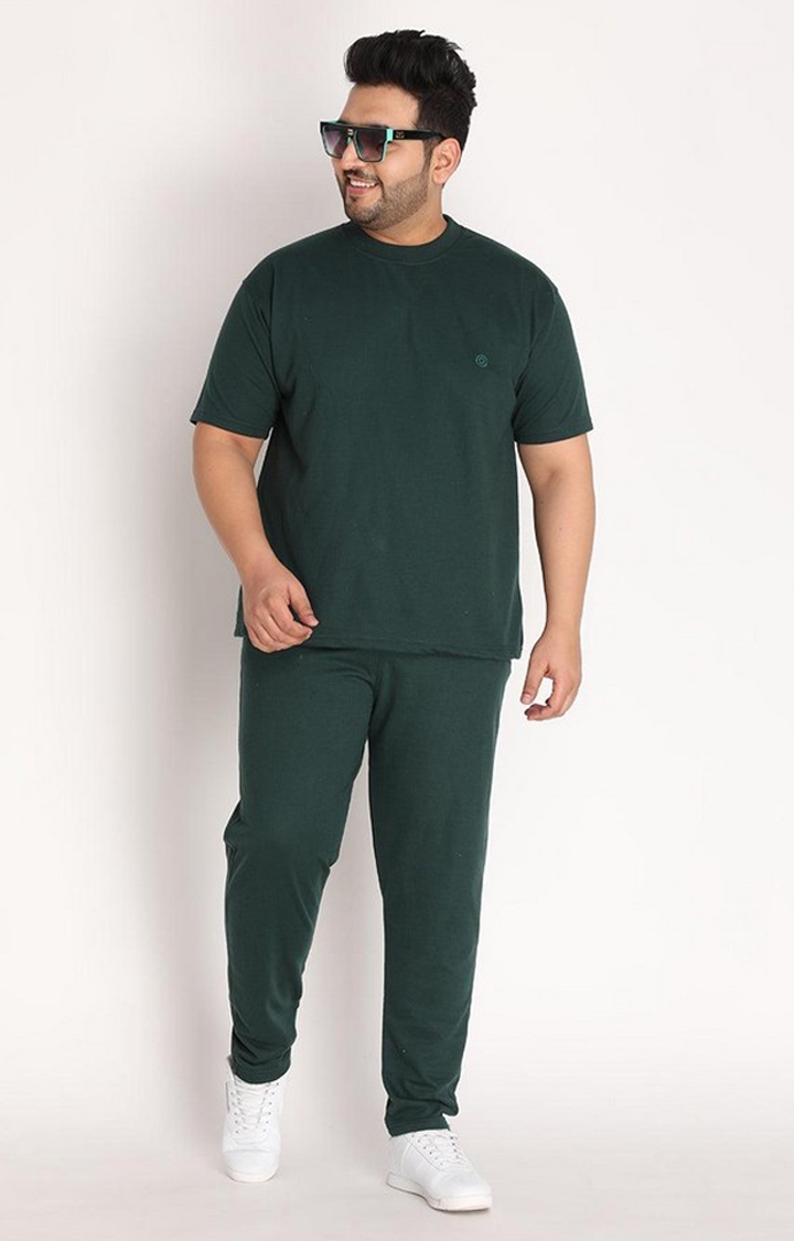 Men's Bottle Green Solid Cotton Oversized T-Shirt