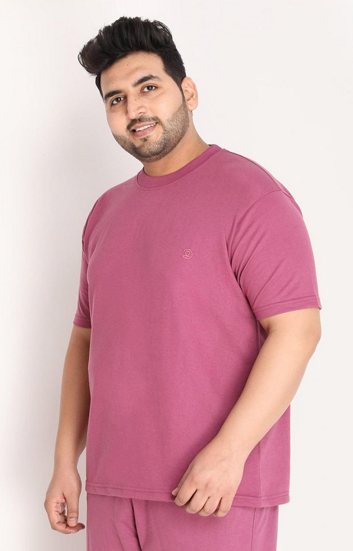 Men's Pink Solid Cotton Oversized T-Shirt