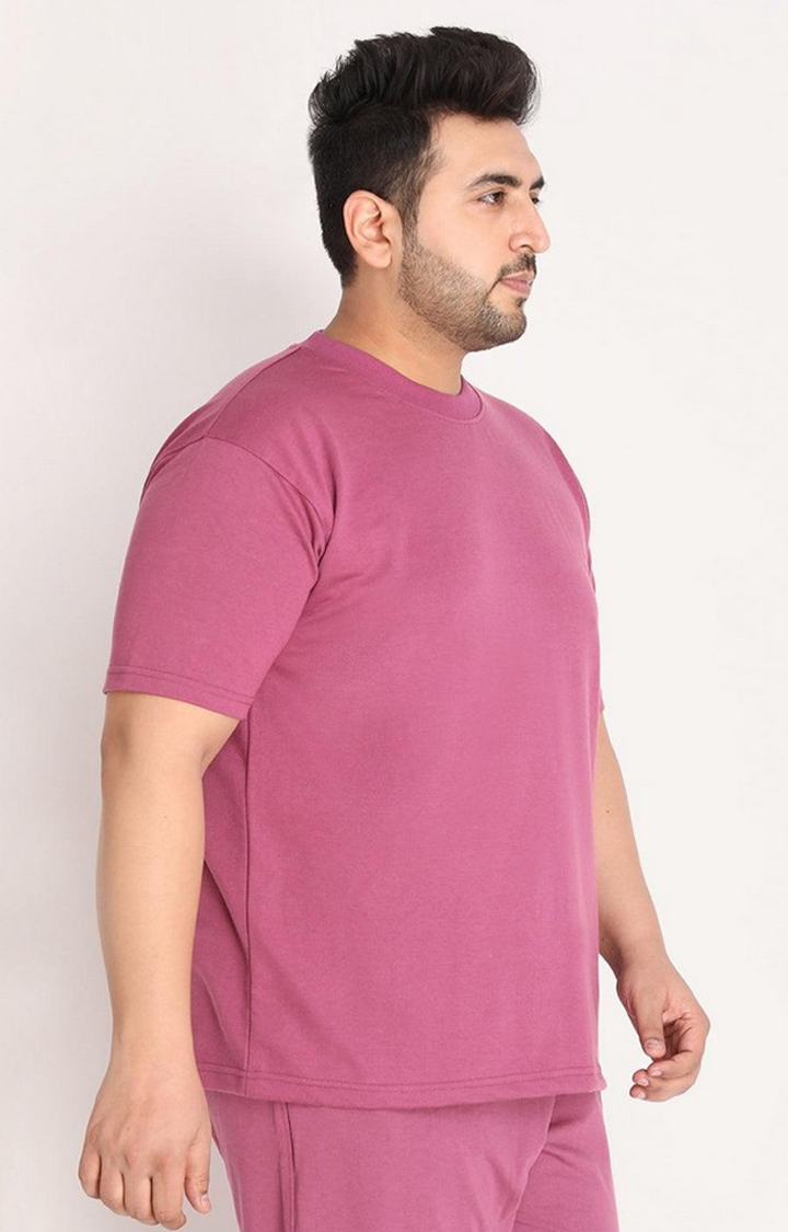 Men's Pink Solid Cotton Oversized T-Shirt