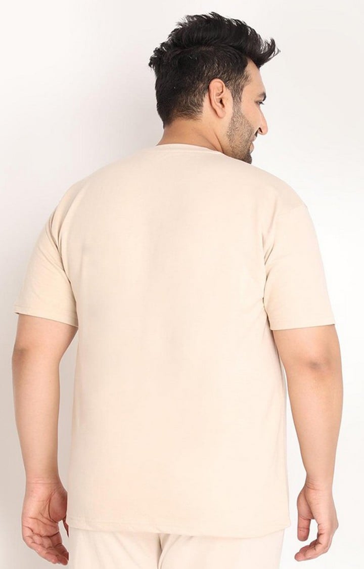 Men's Beige Solid Cotton Oversized T-Shirt