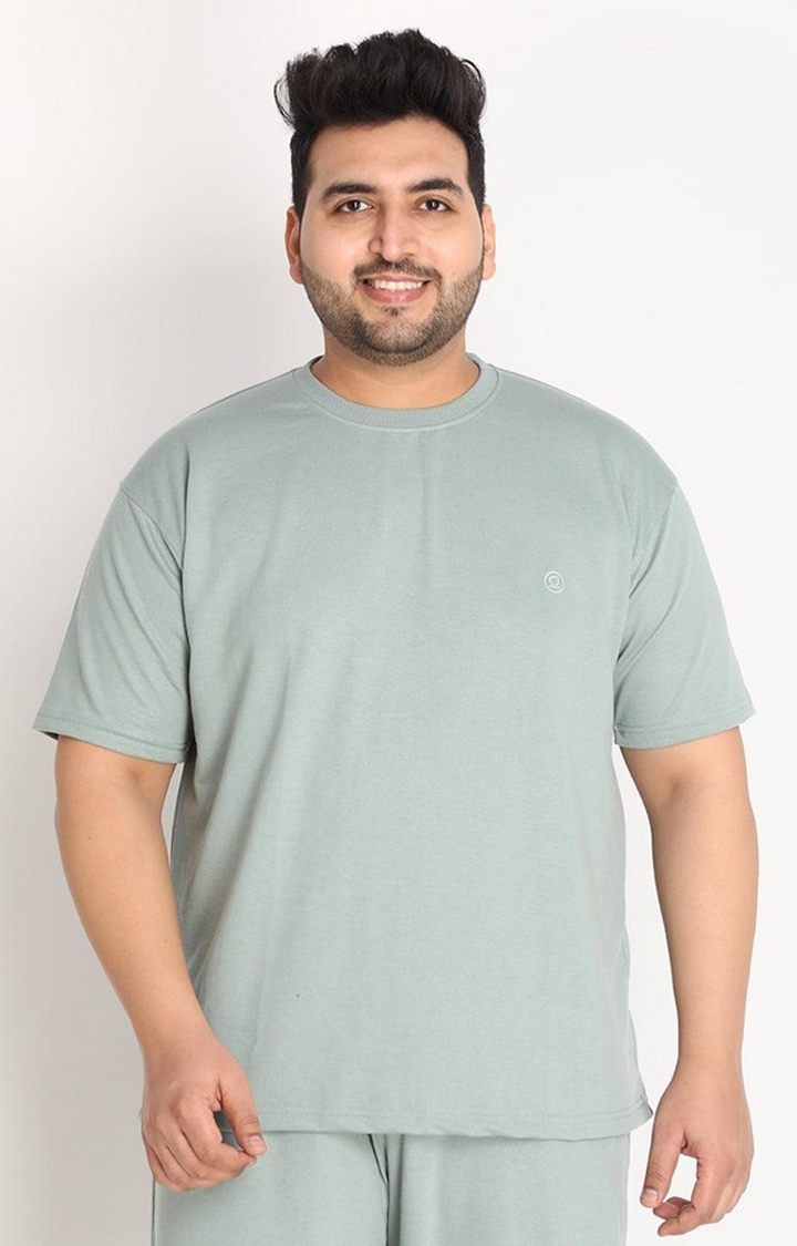 CHKOKKO | Men's Green Solid Cotton Oversized T-Shirt