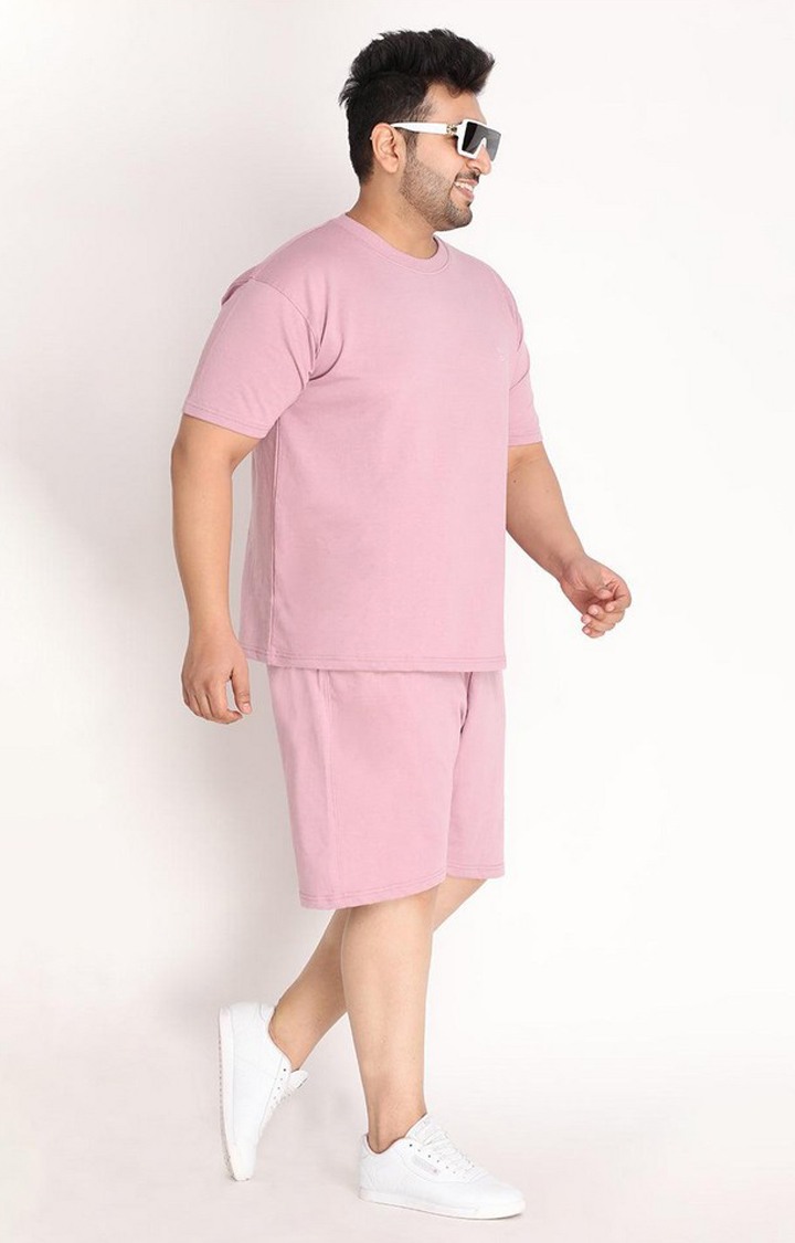 Men's Pink Solid Cotton Oversized T-Shirt