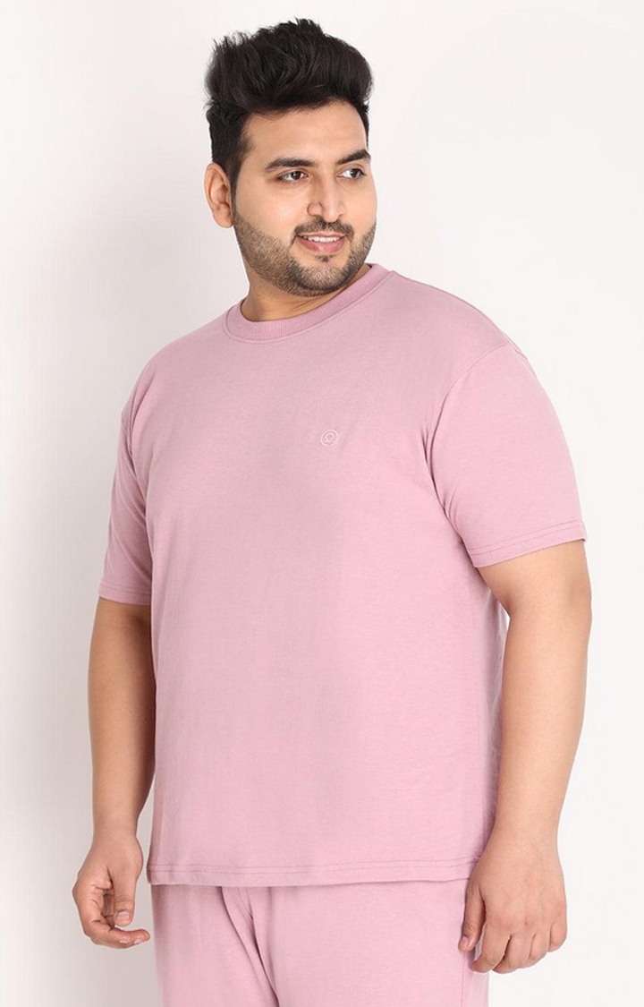 Men's Pink Solid Cotton Oversized T-Shirt