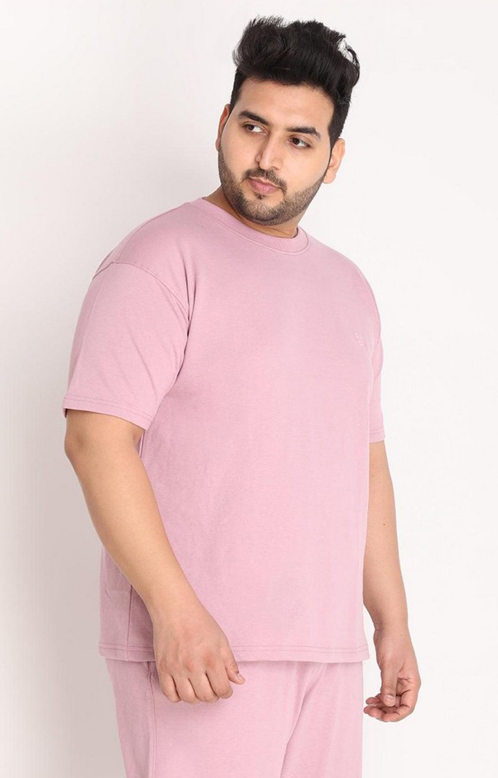 Men's Pink Solid Cotton Oversized T-Shirt