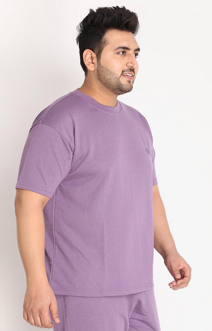 Men's Purple Solid Cotton Oversized T-Shirt