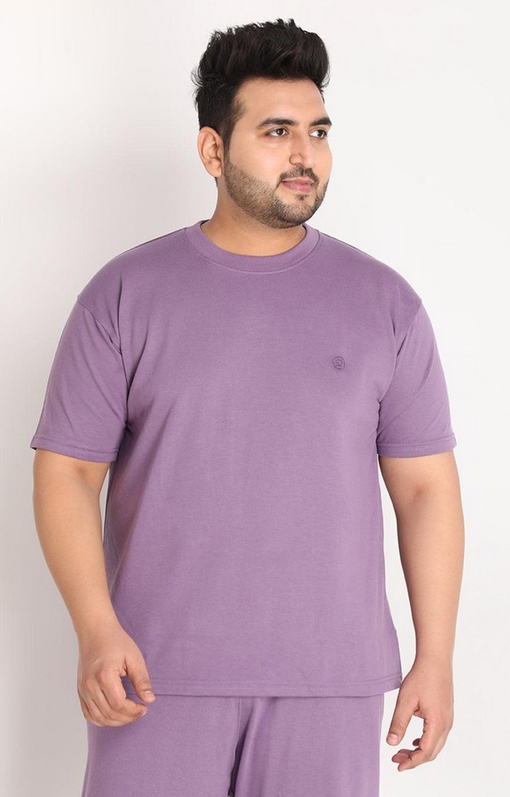 CHKOKKO | Men's Purple Solid Cotton Oversized T-Shirt