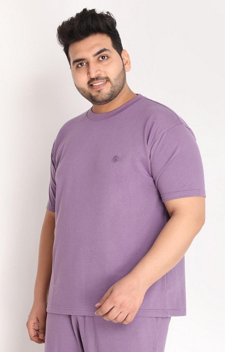 Men's Purple Solid Cotton Oversized T-Shirt