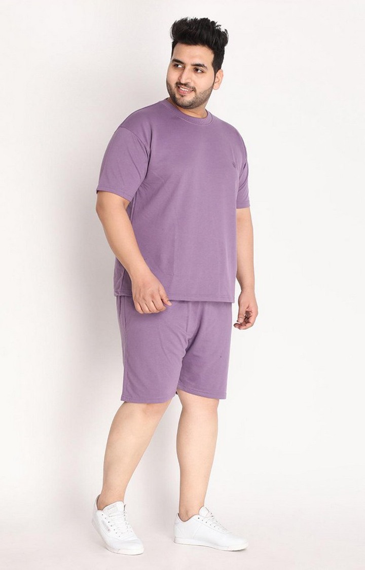 Men's Purple Solid Cotton Oversized T-Shirt