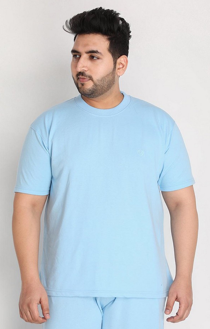 CHKOKKO | Men's Blue Solid Cotton Oversized T-Shirt