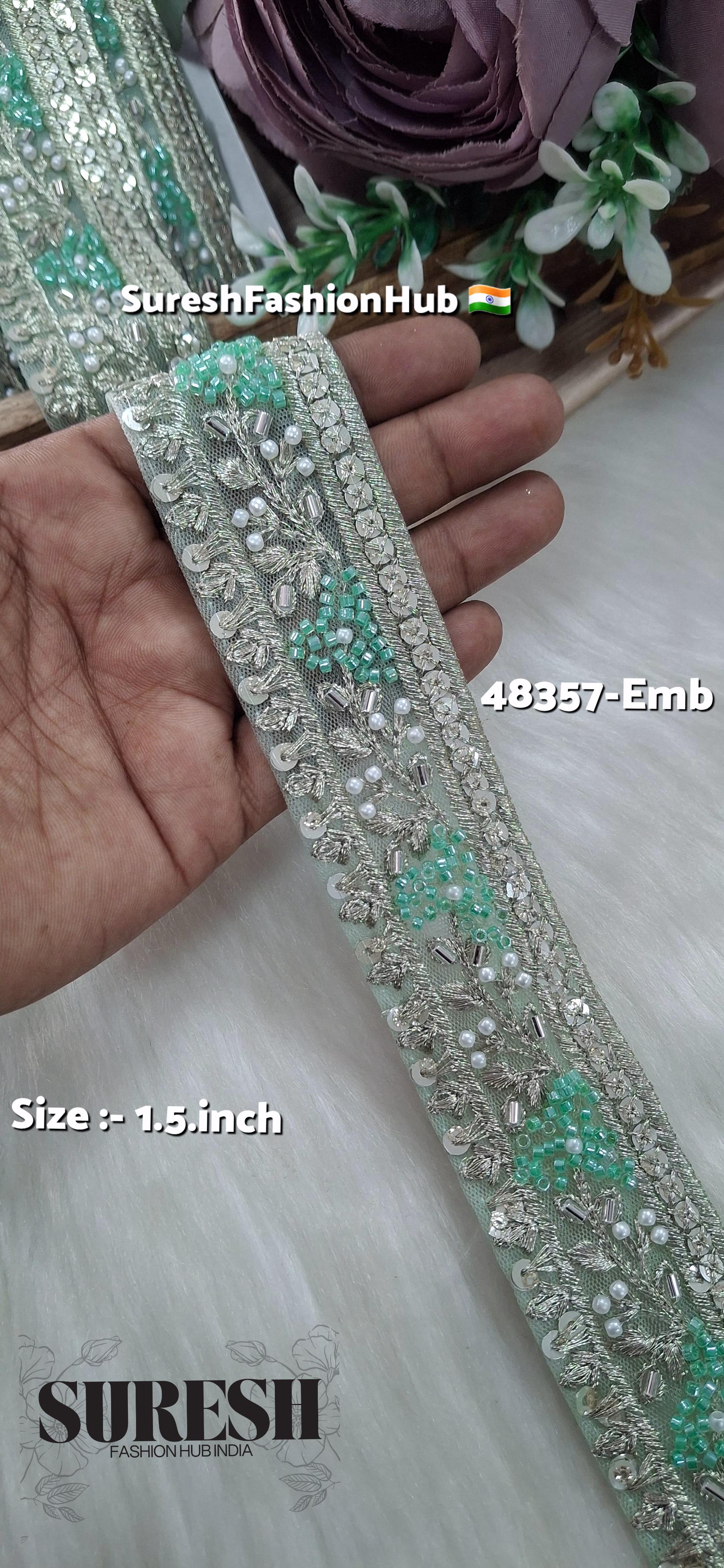 SeaGreen Beaded Floral Grace Net Embroidered Lace