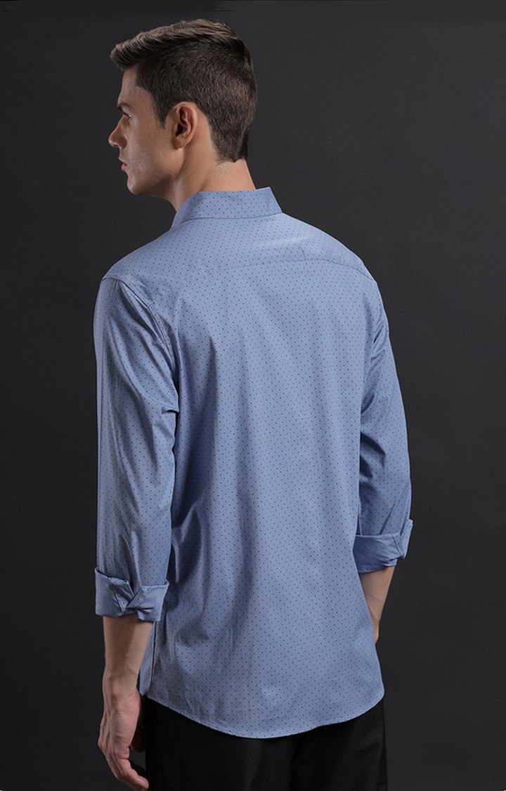 Men's Blue Cotton Polka Dots Casual Shirt