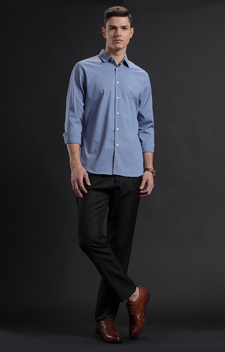 Men's Blue Cotton Polka Dots Casual Shirt