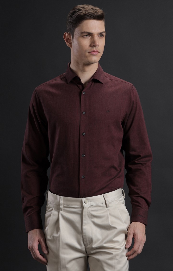 Aldeno | Men's Maroon Cotton Solid Formal Shirt