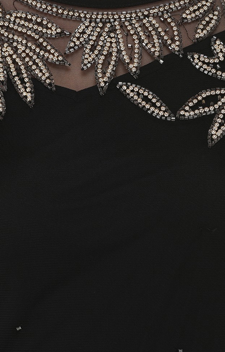 Porsorte | Porsorte Women A-Line Embellished Black Dress 5